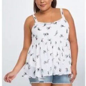 TORRID Toucan sheer babydoll tank top blouse shirt White Sz 1X Vacation